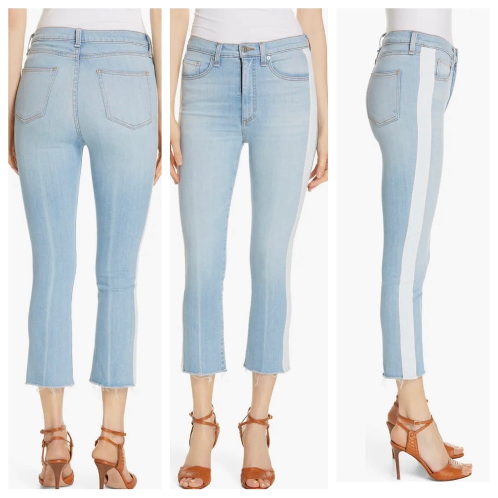 Veronica Beard Carly Kick Flare High Rise Jeans with Tuxedo Stripe Size 27